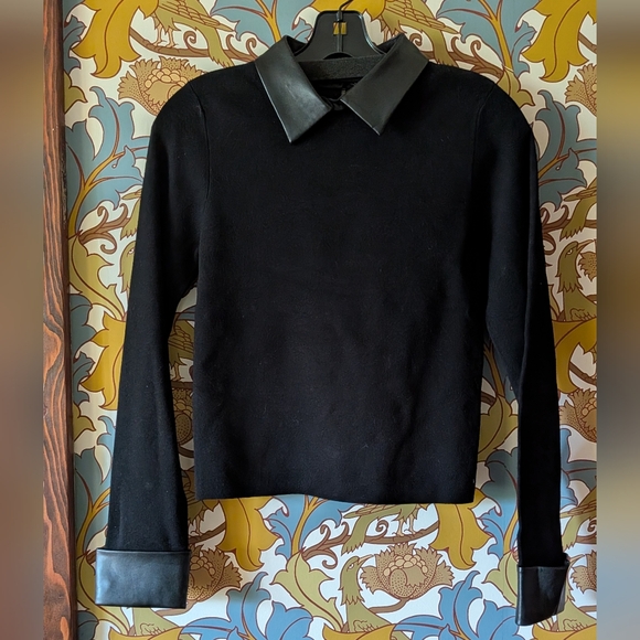 Alice + Olivia Black Top with Faux Leather Accents - Picture 1 of 4